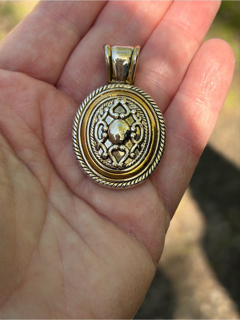 FABULOUS VINTAGE  SILVER AND GOLD 1.75” MEDALLION PENDANT